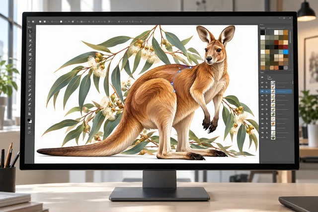 Illustrative kangaroo and eucalyptus gradient vector tracing workspace