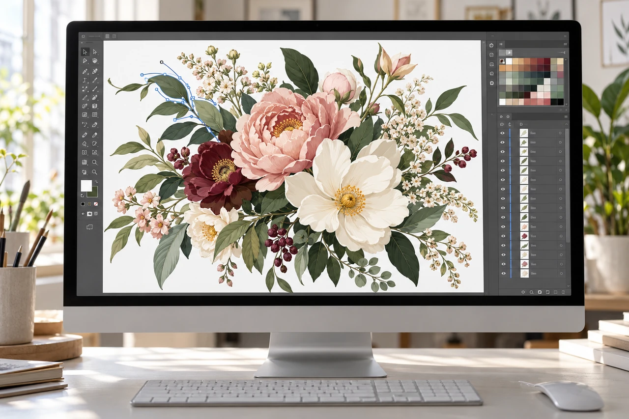 Illustrative Adobe Illustrator-style vector redraw workspace