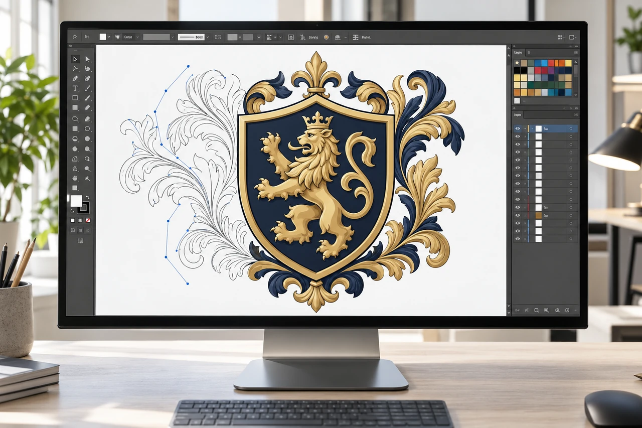 Illustrative Adobe Illustrator-style vector redraw workspace