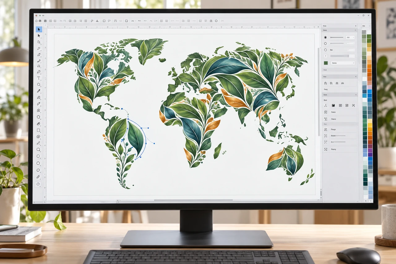 Illustrative CorelDRAW-style vector redraw workspace