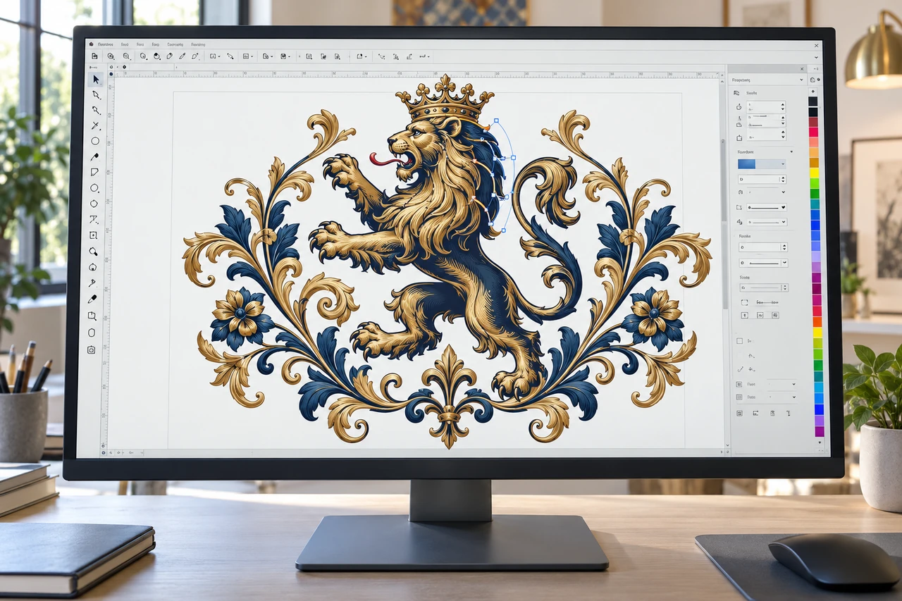 Illustrative CorelDRAW-style vector redraw workspace