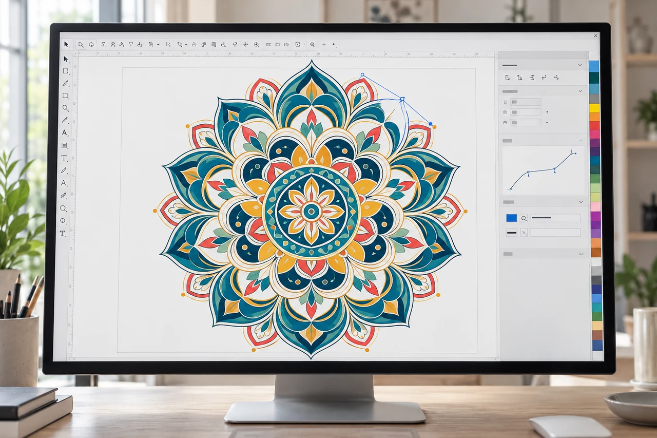 Illustrative CorelDRAW-style vector redraw workspace